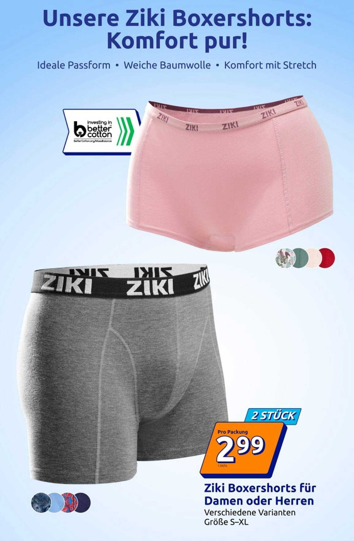 Ziki Boxershorts für Damen oder Herren – 2 Stück