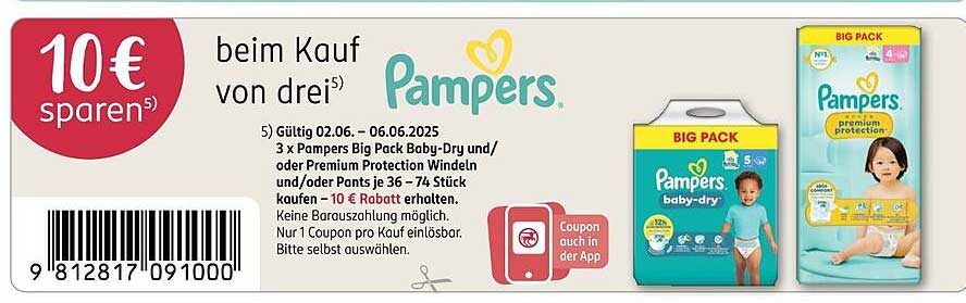 10 € sparen beim Kauf von Pampers Big Pack