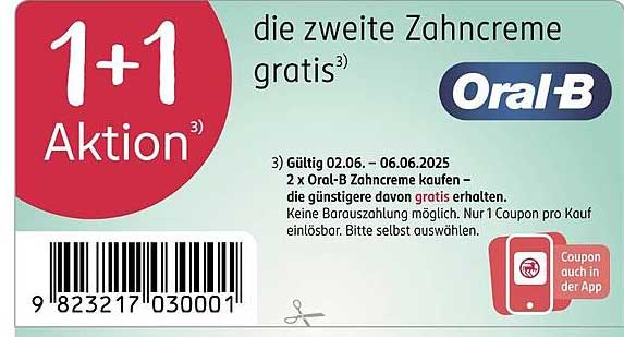 1+1 Aktion: Oral-B Zahnpasta – die zweite Zahnpasta gratis