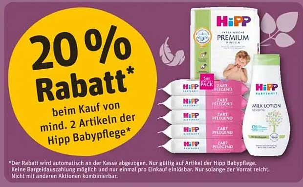 20% Rabatt auf HiPP Babypflegeprodukte beim Kauf von mind. 2 Artikeln