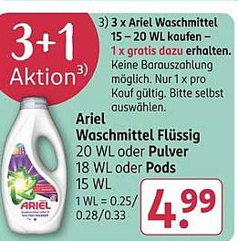 3 x Ariel Waschmittel 15 – 20 WL kaufen – 1 x gratis dazu!