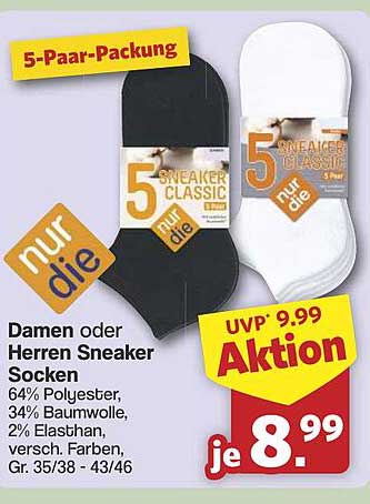 5-Paar-Packung Damen oder Herren Sneaker Socken