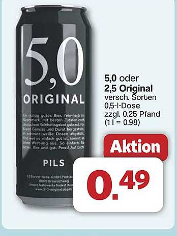 5,0 oder 2,5 Original Bier 0,5 l-Dose