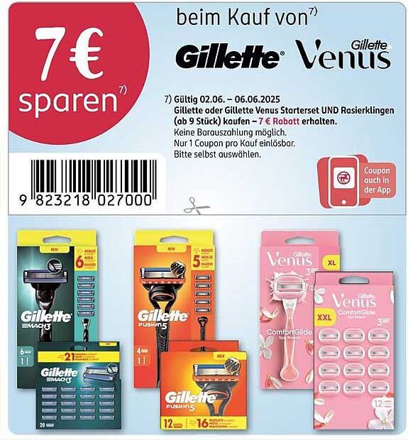 7 € sparen beim Kauf von Gillette oder Gillette Venus Produkten