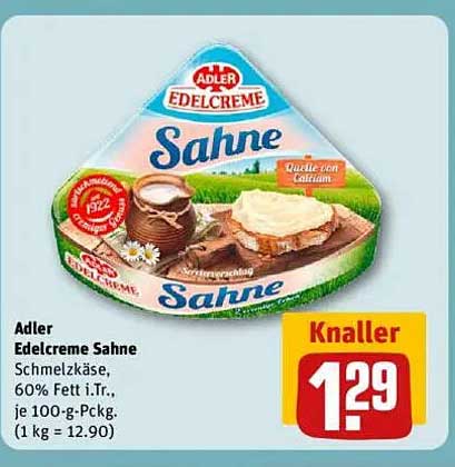 Adler Edelcreme Sahne – Schmelzkäse, 60% Fett i.Tr.