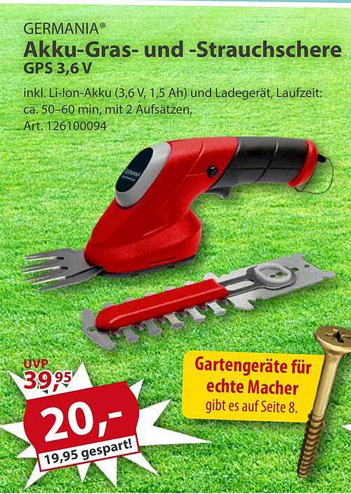 Akku-Gras- und -Strauchschere GPS 3,6 V