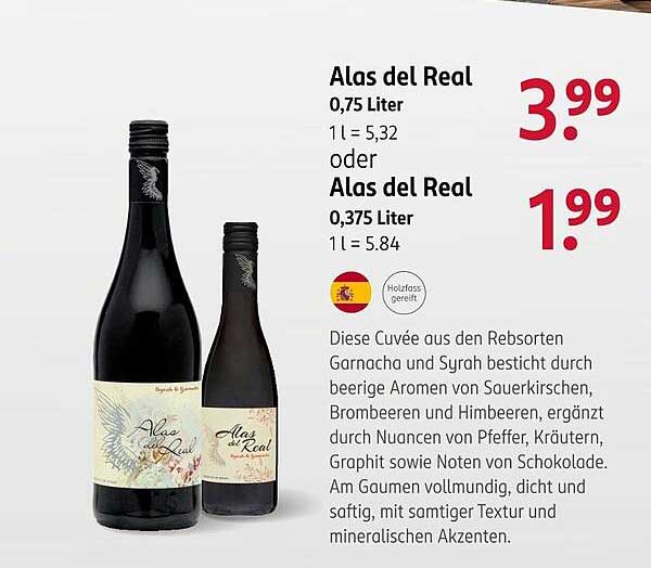 Alas del Real 0,75 Liter für 3,99 € oder 0,375 Liter für 1,99 €