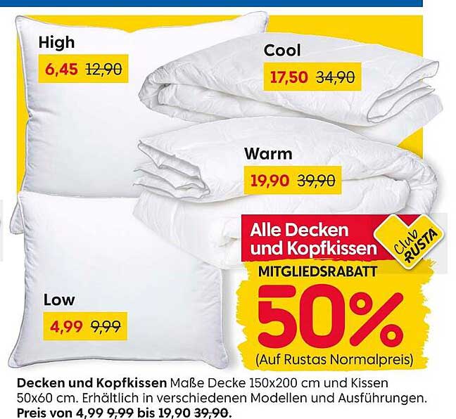 Alle Decken und Kopfkissen - 50% Rabatt auf Rustas Normalpreis