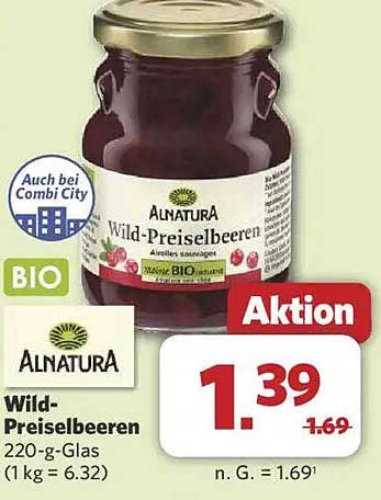 Alnatura Wild-Preiselbeeren 220-g-Glas
