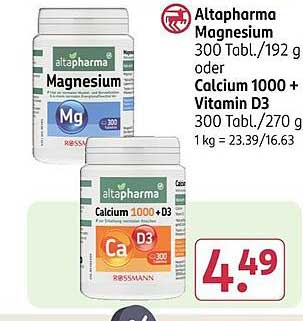 Altapharma Magnesium 300 Tbl./192 g oder Calcium 1000 + D3 300 Tbl./270 g