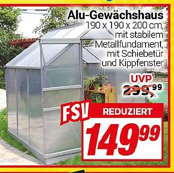 Alu-Gewächshaus 190 x 190 x 200 cm mit stabilem Metallfundament