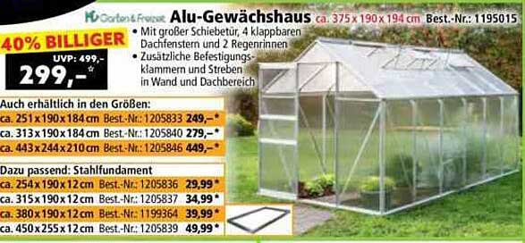 Alu-Gewächshaus ca. 375 x 190 x 194 cm