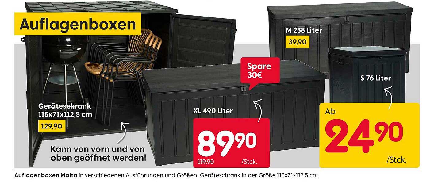 Auflagenboxen in verschiedenen Größen und Ausführungen