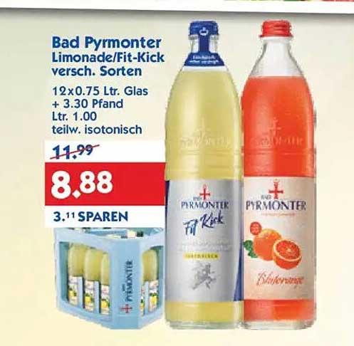 Bad Pyrmonter Limonade/Fit-Kick versch. Sorten 12x0.75 Ltr.