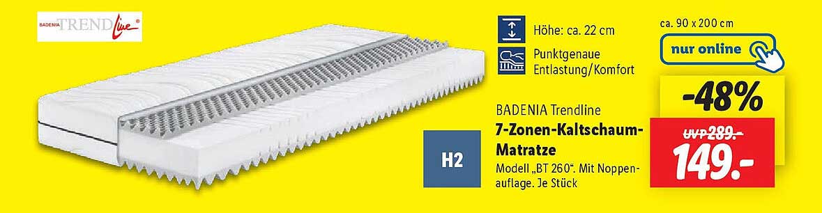 BADENIA Trendline 7-Zonen-Kaltschaum-Matratze – Modell BT 260*