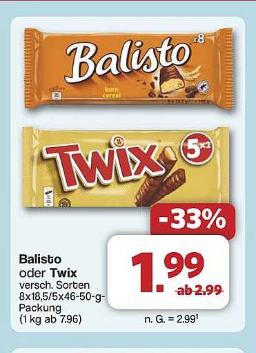 Balisto oder Twix - 33% Rabatt auf ausgewählte Sorten