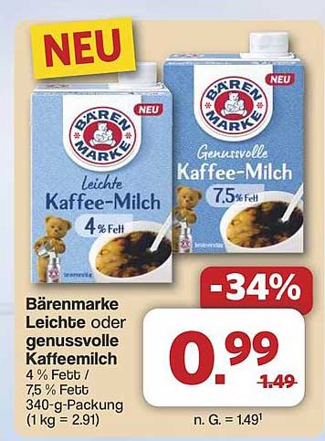 Bärenmarke Leichte oder Genussvolle Kaffee-Milch 340 g