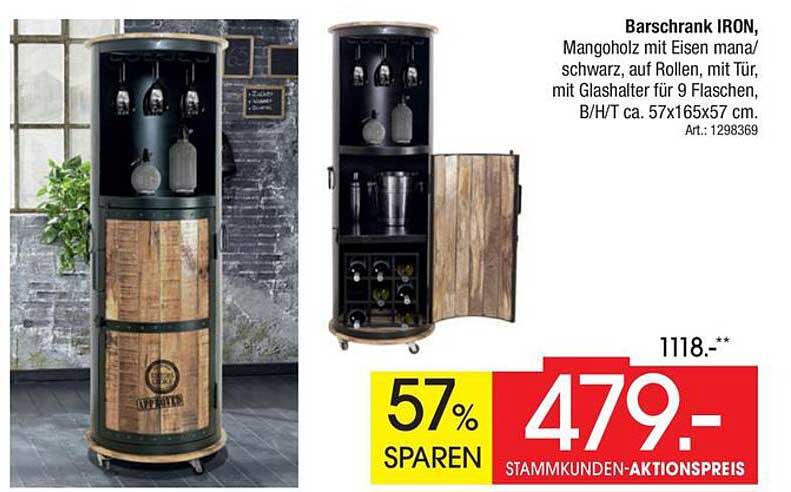 Barschrank IRON aus Mangoholz mit Eisen - Aktionspreis!