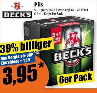Beck's Pils 6er Pack – 5+1 gratis!