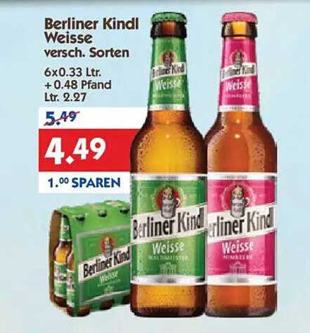 Berliner Kindl Weisse 6x0.33 Ltr. versch. Sorten