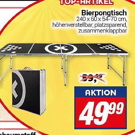 Bierpongtisch 240 x 60 cm, höhenverstellbar, platzsparend, zusammenklappbar