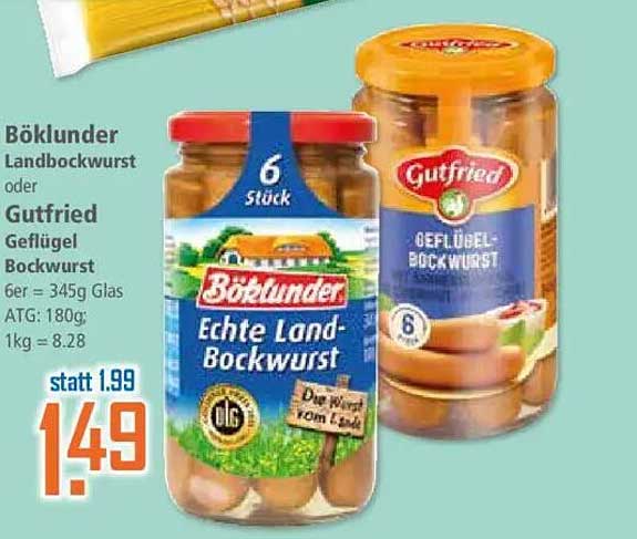 Böklunder Landbockwurst oder Gutfried Geflügel Bockwurst
