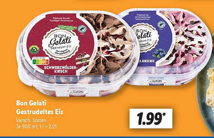 Bon Gelati Gestrudelten Eissorten - 900 ml