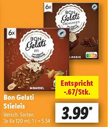 Bon Gelati Stieleis - Verschiedene Sorten