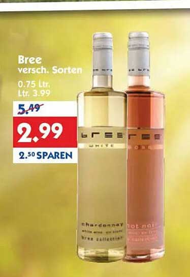 Bree verschieden Sorten 0,75 Ltr für nur 2,99 €