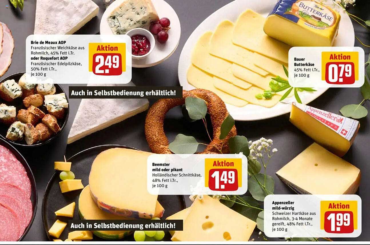 Brie de Meaux AOP, Bauer Butterkäse, Beemster, Appenzeller