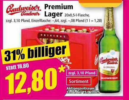 Budweiser Budvar Premium Lager 20x0,5l-Flasche