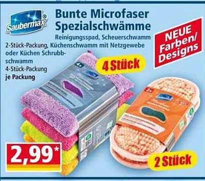 Bunte Microfaser Spezialschwämme - 2 Stück und 4 Stück Packungen