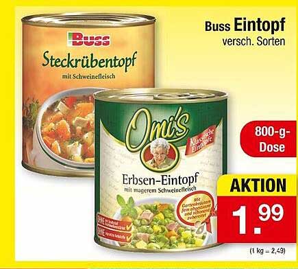 Buss Eintopf - Erbsen-Eintopf und Steckrüben-Eintopf, 800-g Dose