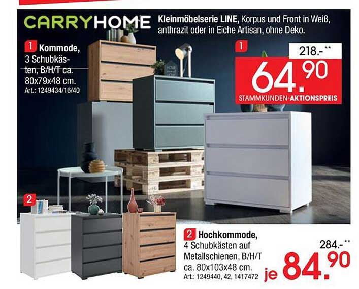 CarryHome Kleinmöbelserie LINE – Kommode mit 3 Schubkästen