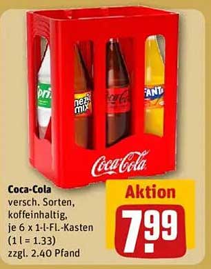 Coca-Cola Kasten 6 x 1-Liter-Flaschen - verschiedene Sorten
