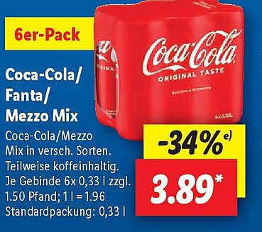 Coca-Cola/Fanta/Mezzo Mix 6er-Pack