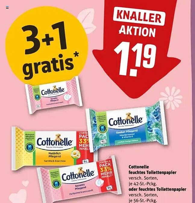 Cottonelle feuchtes Toilettenpapier 3 + 1 gratis - Knaller Aktion!