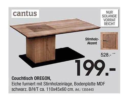 Couchtisch OREGON - Eiche furniert mit Stirnholzeinlage und schwarzer MDF-Bodenplatte