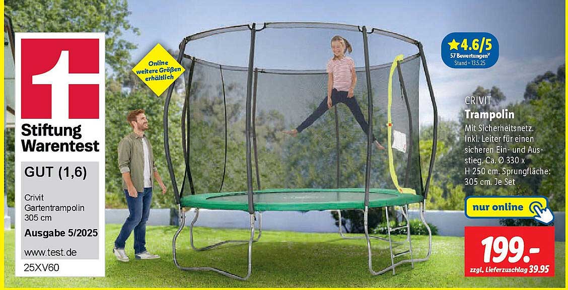 CRIVIT Gartentrampolin mit Sicherheitsnetz 305 cm