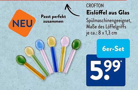 CROFTON Eislöffel aus Glas - 6er-Set