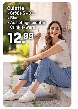 Culotte aus pflegeleichter Crinkle-Ware in Blau von Größe S bis XL