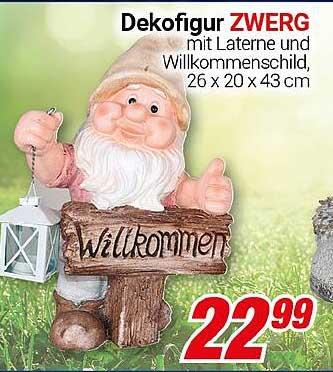 Dekofigur ZWERG mit Laterne und Willkommensschild, 26 x 20 x 43 cm