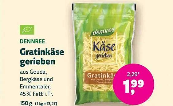 DENNREE Gratin-Käse gerieben 150 g