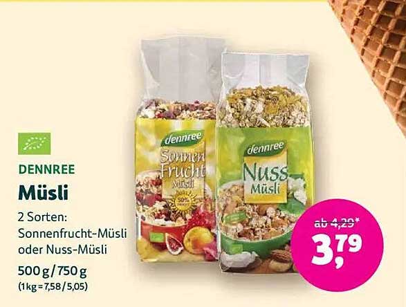 DENNREE Müsli – Sonnenfrucht-Müsli oder Nuss-Müsli