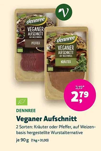 DENNREE Veganer Aufschnitt – Kräuter oder Pfeffer