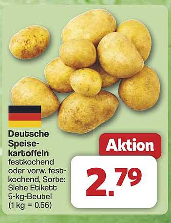 Deutsche Speisekartoffeln festkochend oder vorw. festkochend, Sorte: Siehe Etikett 5-kg-Beutel