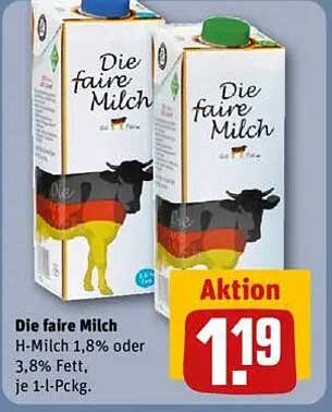 Die faire Milch H-Milch 1,8% oder 3,8% Fett, je 1-l-Pckg.