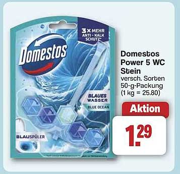 Domestos Power 5 WC Stein – Blauer Wasser, 50-g-Packung