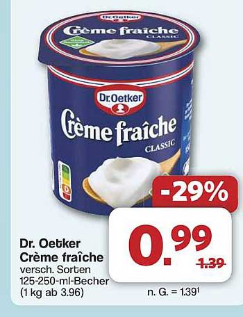 Dr. Oetker Crème fraîche, verschiedene Sorten (125-250 ml-Becher)