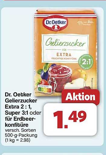 Dr. Oetker Gelierzucker Extra 2:1, Super 3:1 oder für Erdbeer-Konfitüre 500-g-Packung